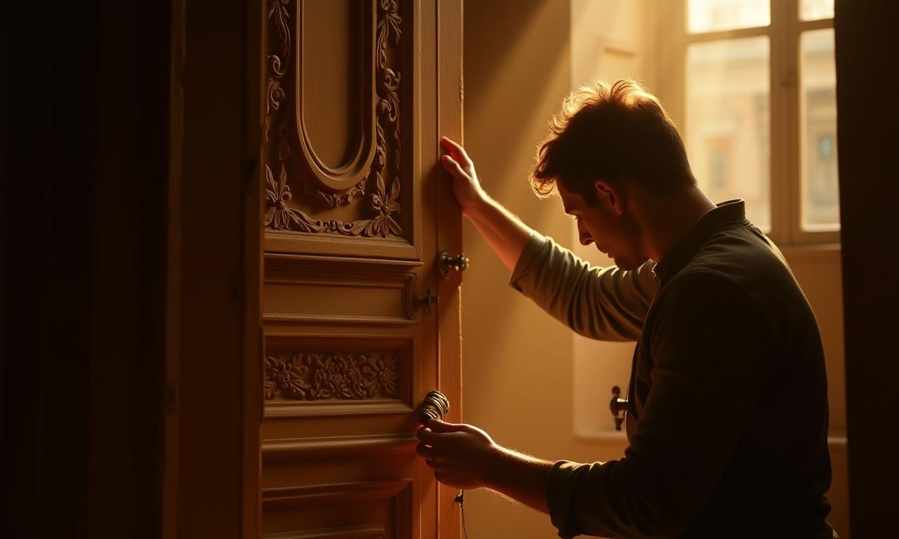 Detalle de restauración de carpintería histórica tallada a mano en Madrid