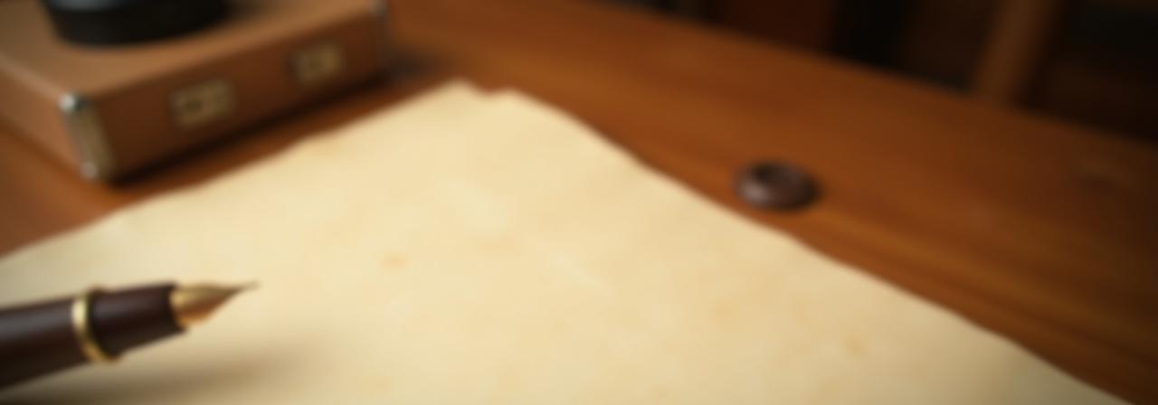 Detalle de pergamino antiguo y herramientas de escritura de madera